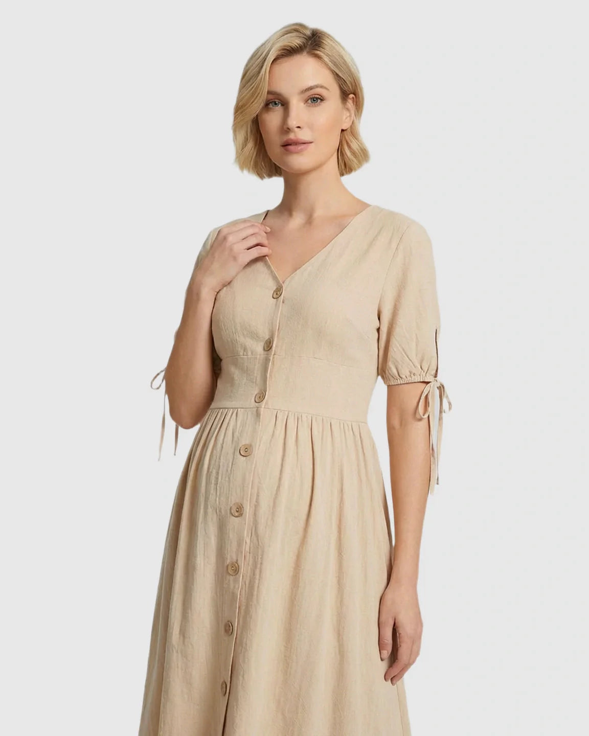Bump Society – The Comfort Collection: Tie Sleeve A-Line Maternity Midi Dress