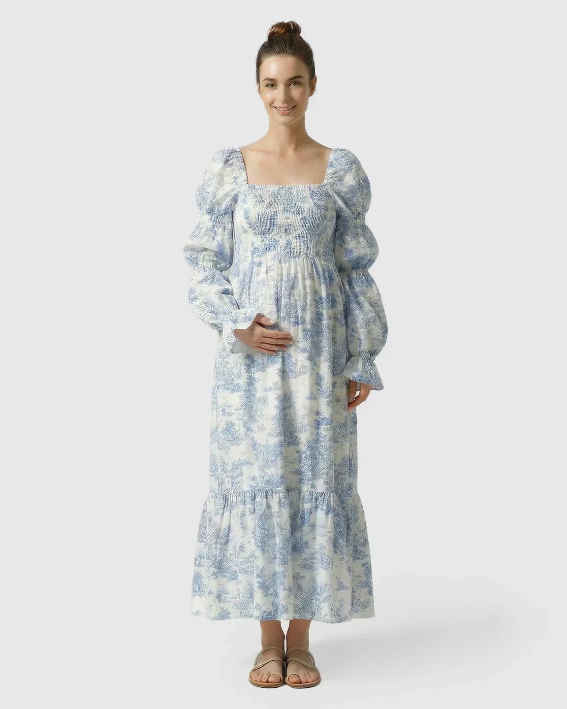 Bump Society – The Comfort Collection: Puff Sleeves Floral Tiered Maternity Maxi Dress
