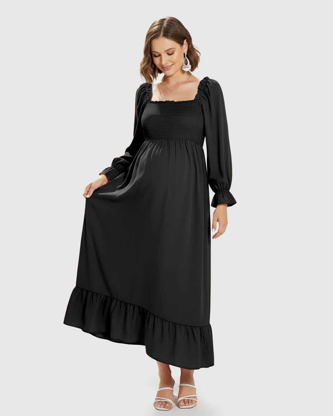 Bump Society – The Comfort Collection: Bishop Sleeves Retro Elegant Maternity Maxi Dress