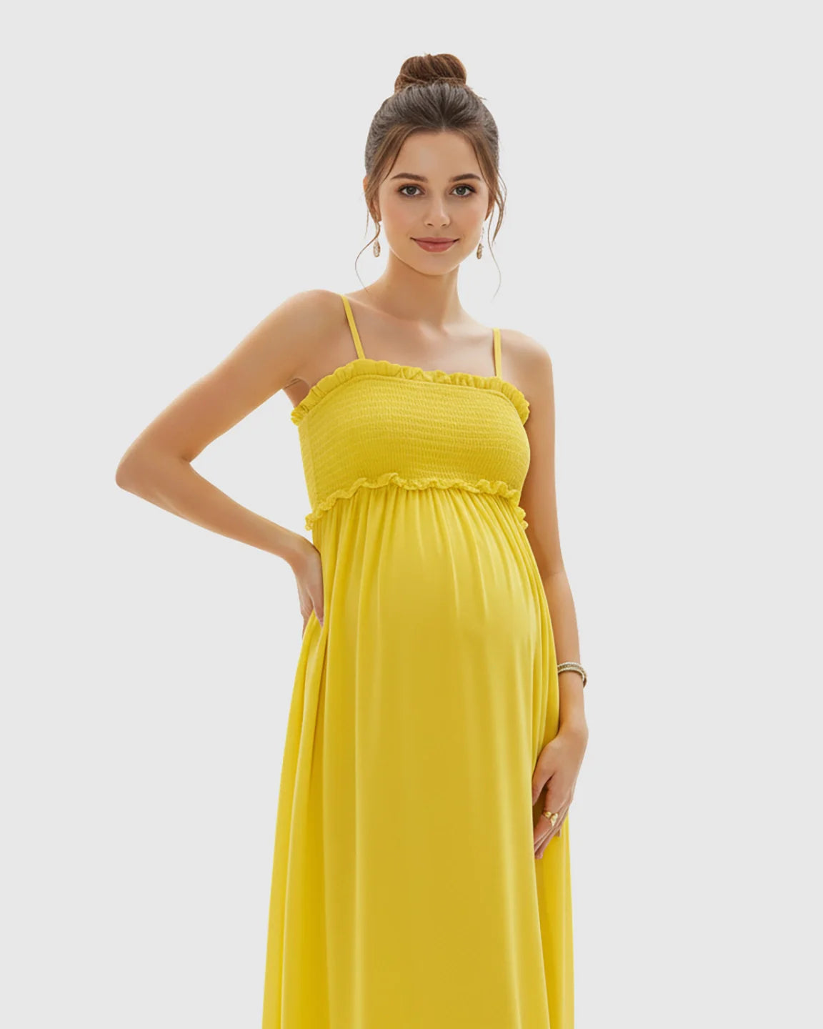 Bump Society – The Comfort Collection: Shirred Spaghetti A-Line Maternity Maxi Dress