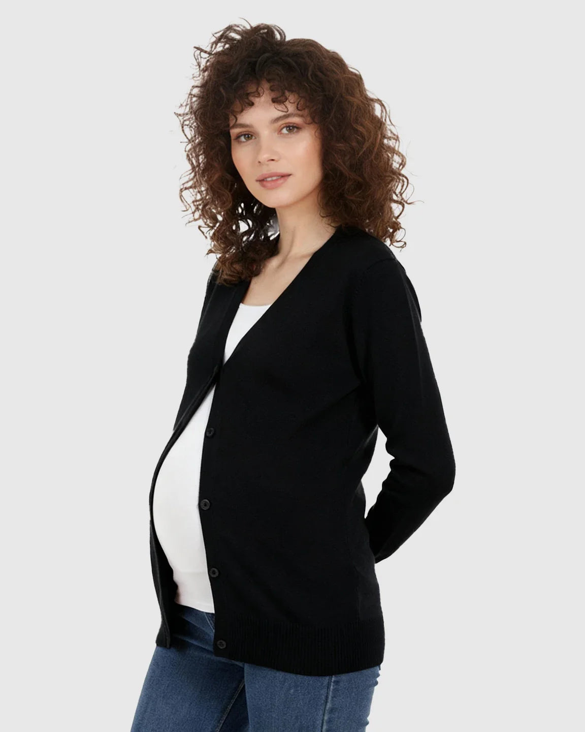Bump Society – The Comfort Collection: Button-Front V-Neck Maternity Cardigan