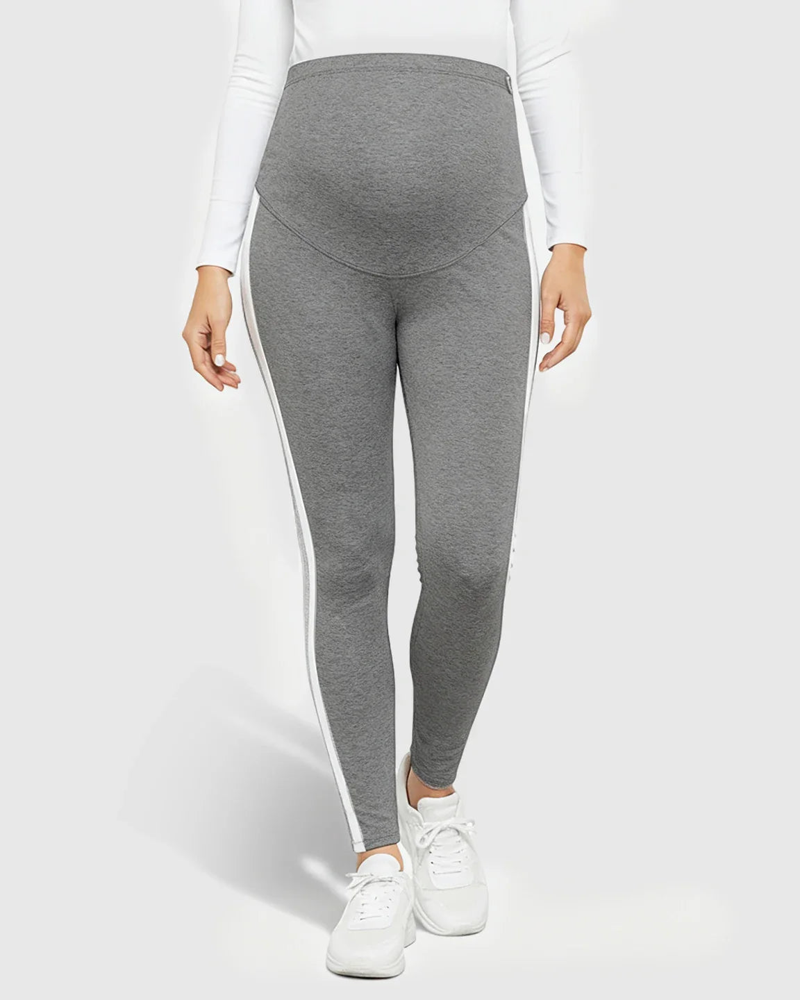 Bump Society – The Comfort Collection: Stretch Waist Panel Side-Stripe Maternity Leggings