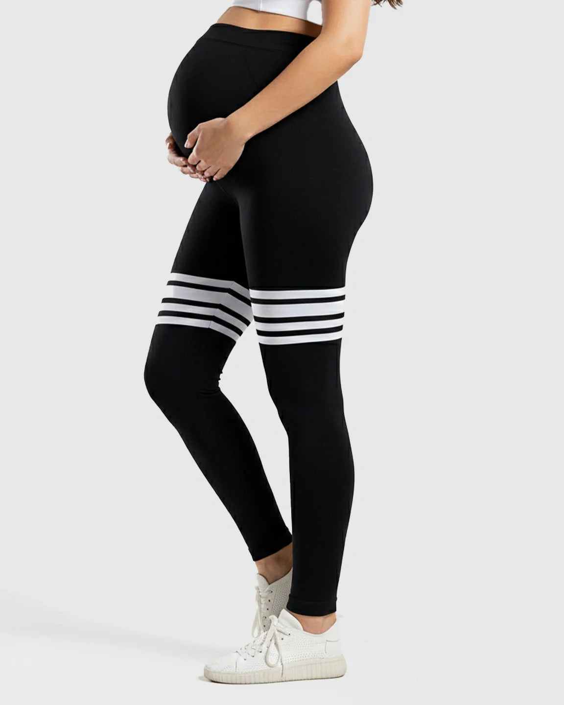Bump Society – The Comfort Collection: High-Waisted Stripe Maternity Yoga Leggings