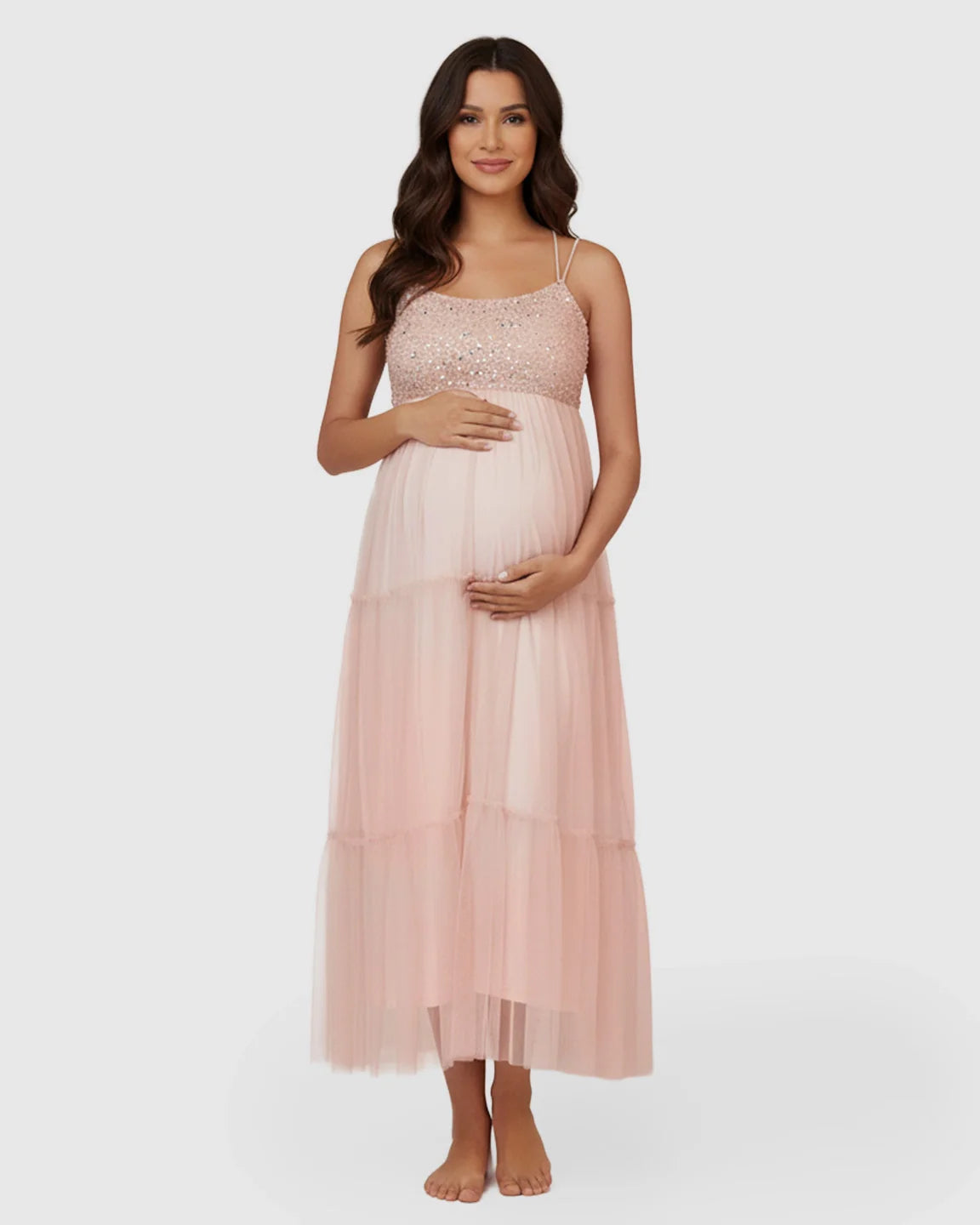 Bump Society – The Comfort Collection: Sequin Halter Mesh Maternity Gown