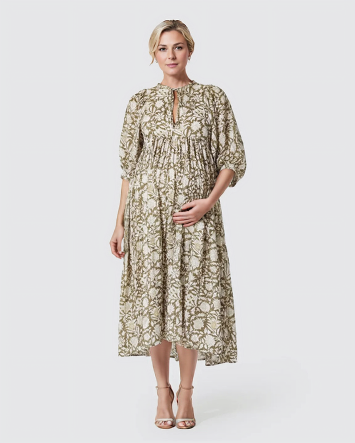 Bump Society – The Comfort Collection: Flowy Cotton Boho Maternity Midi Dress