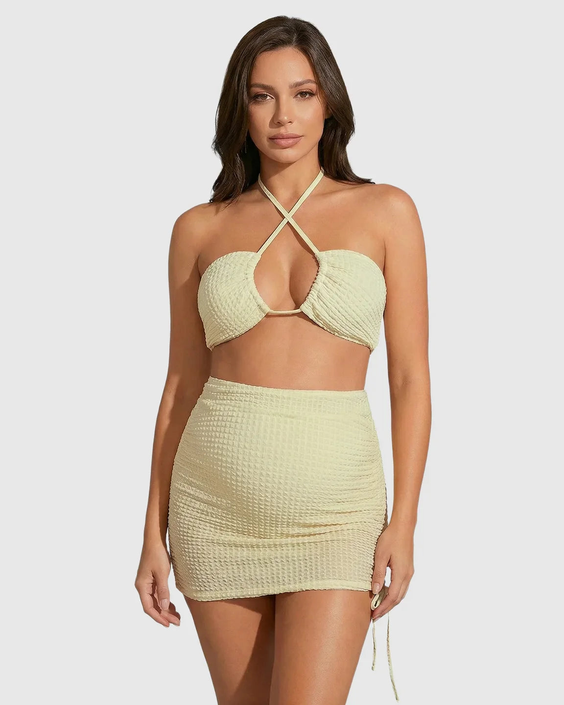 Bump Society – The Comfort Collection: Crisscross Halter Bikini-Style Maternity Swimsuit Set