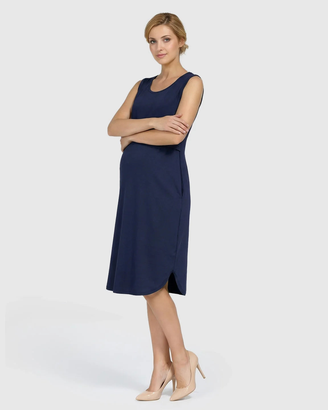 Bump Society – The Nursing Collection: Sleeveless High-Waisted Maternity & Nursing Dress