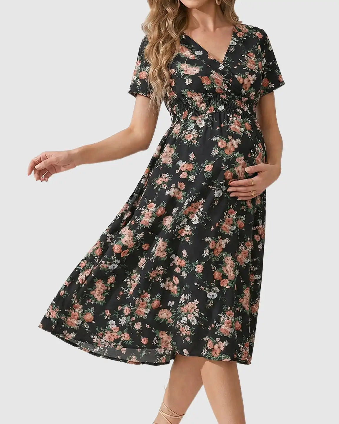 Bump Society – The Comfort Collection: Stretch-Waist A-Line Maternity Midi Dress