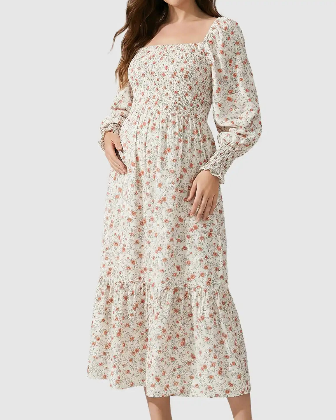 Bump Society – The Comfort Collection: Smocked Boho Style Maternity Midi Dress