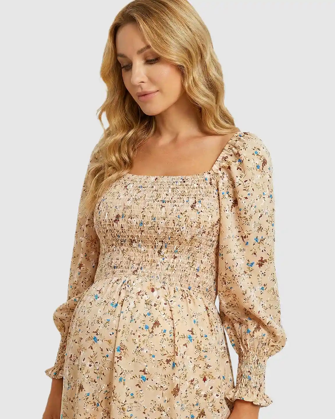 Bump Society – The Comfort Collection: Wrinkle-Resistant Floral Maternity Midi Dress