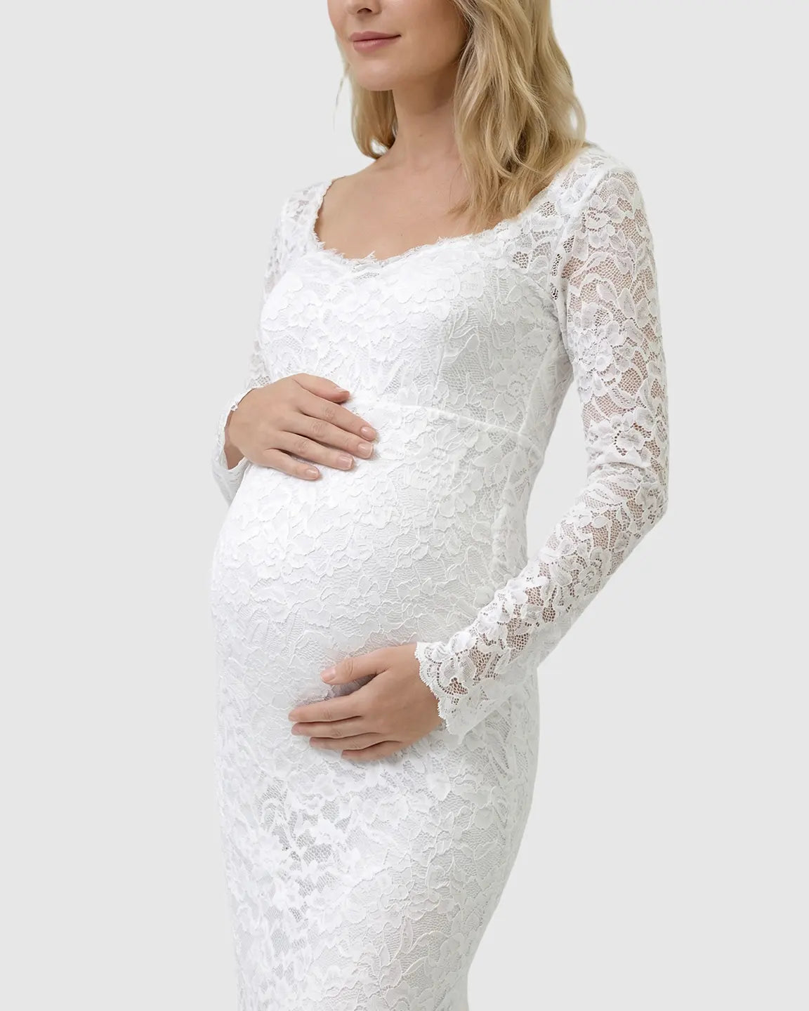 Bump Society – The Comfort Collection: Lace Train Long-Sleeve Maternity Gown