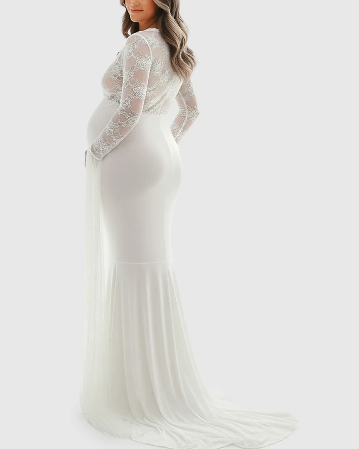 Bump Society – The Comfort Collection: Lace Deep-V Floor-Length Maternity Gown