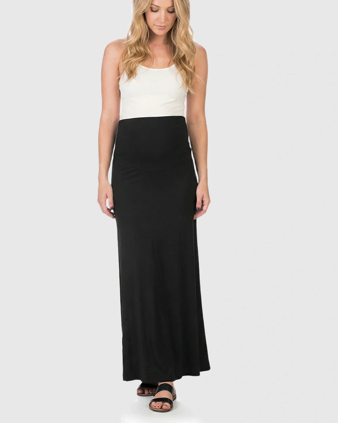 Bump Society – The Comfort Collection: Full-Panel Waistband Flowing Maternity Maxi Skirt
