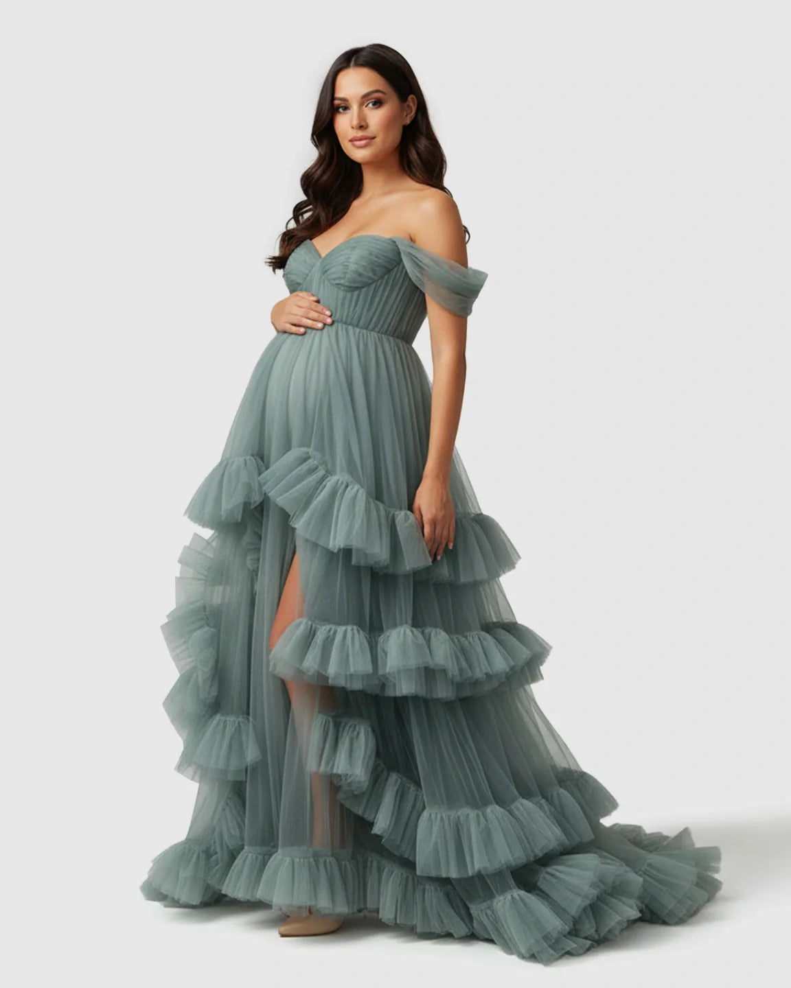 Bump Society – The Comfort Collection: Tiered Ruffle Corset-style Maternity Photoshoot Gown