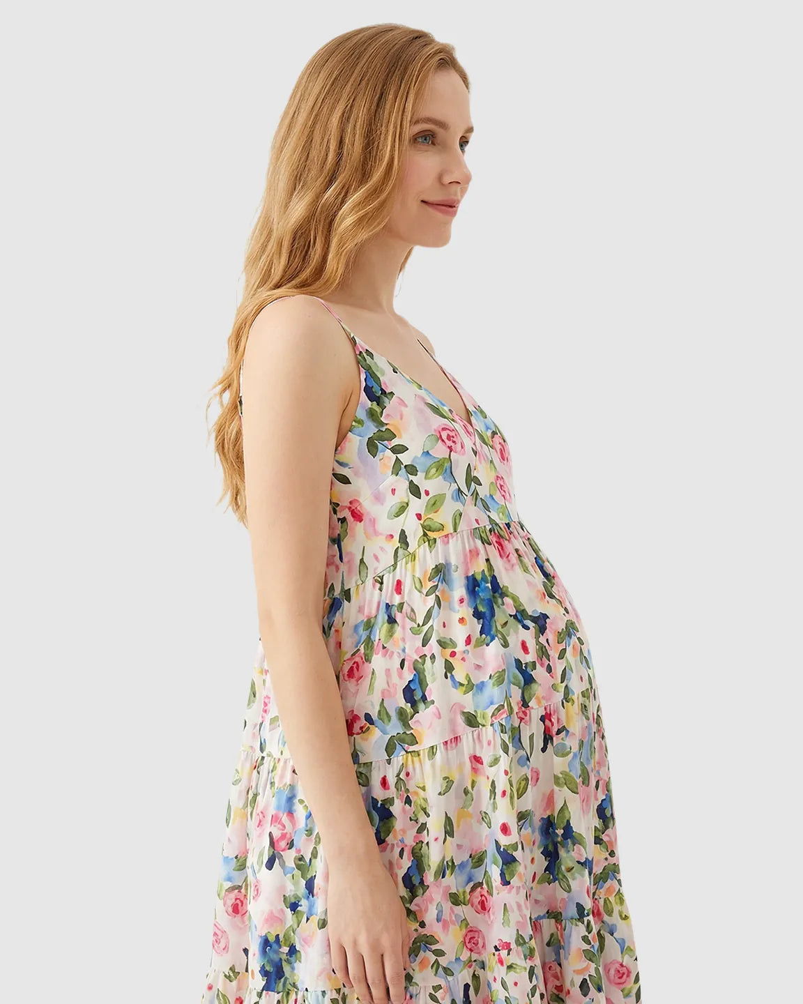 Bump Society – The Comfort Collection: Sleeveless Rose Print Maternity Maxi Dress