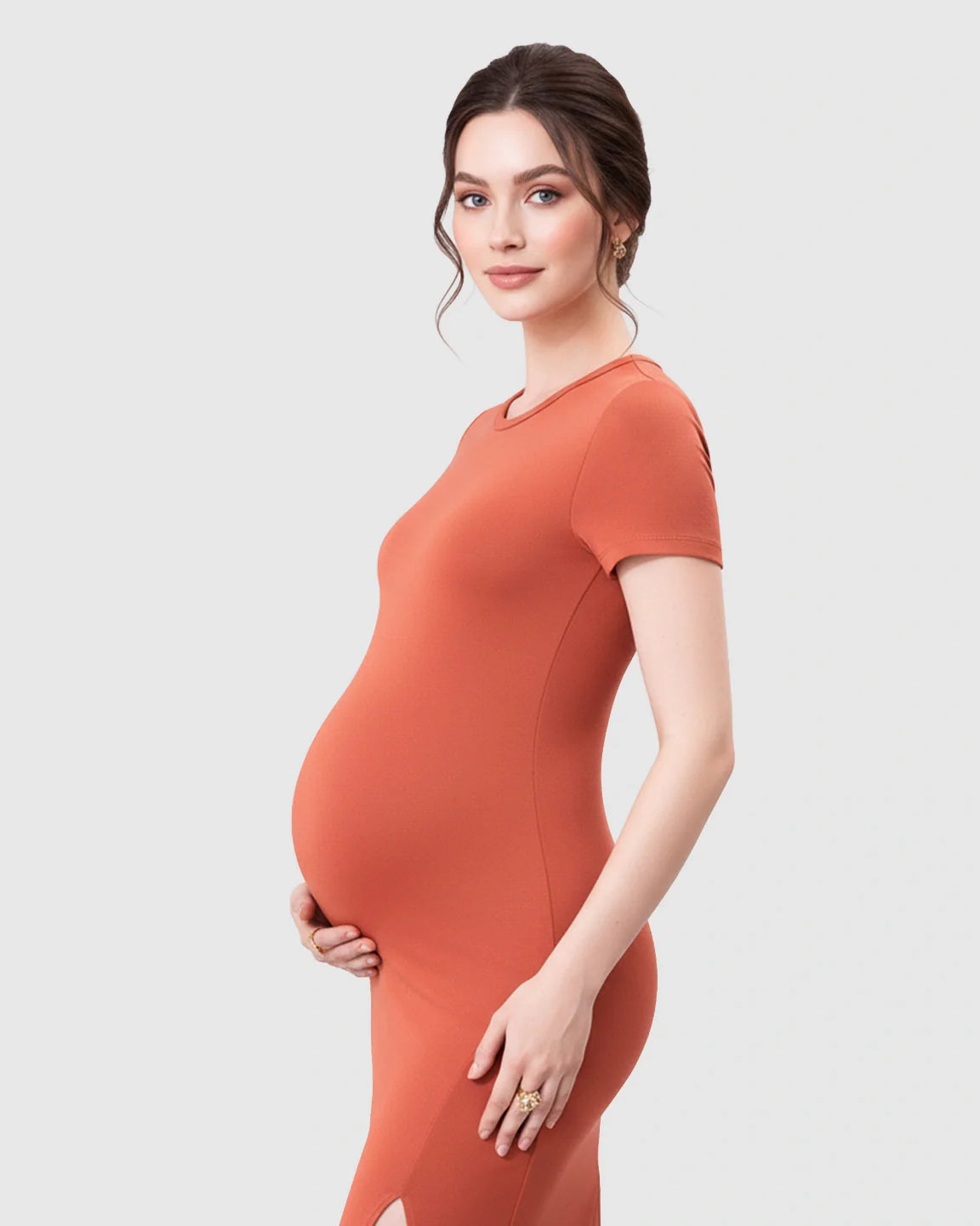 Bump Society – The Comfort Collection: Side-Slit Bodycon Maternity Maxi Dress