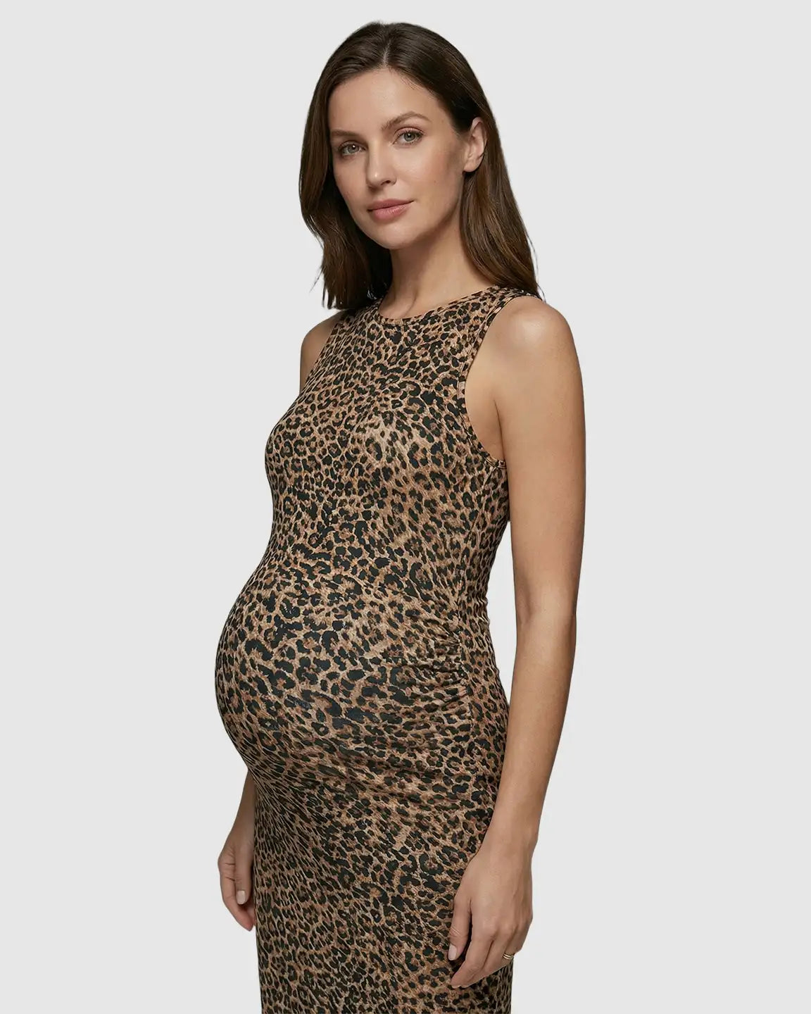 Bump Society – The Comfort Collection: Leopard Print Bodycon Maternity Maxi Dress