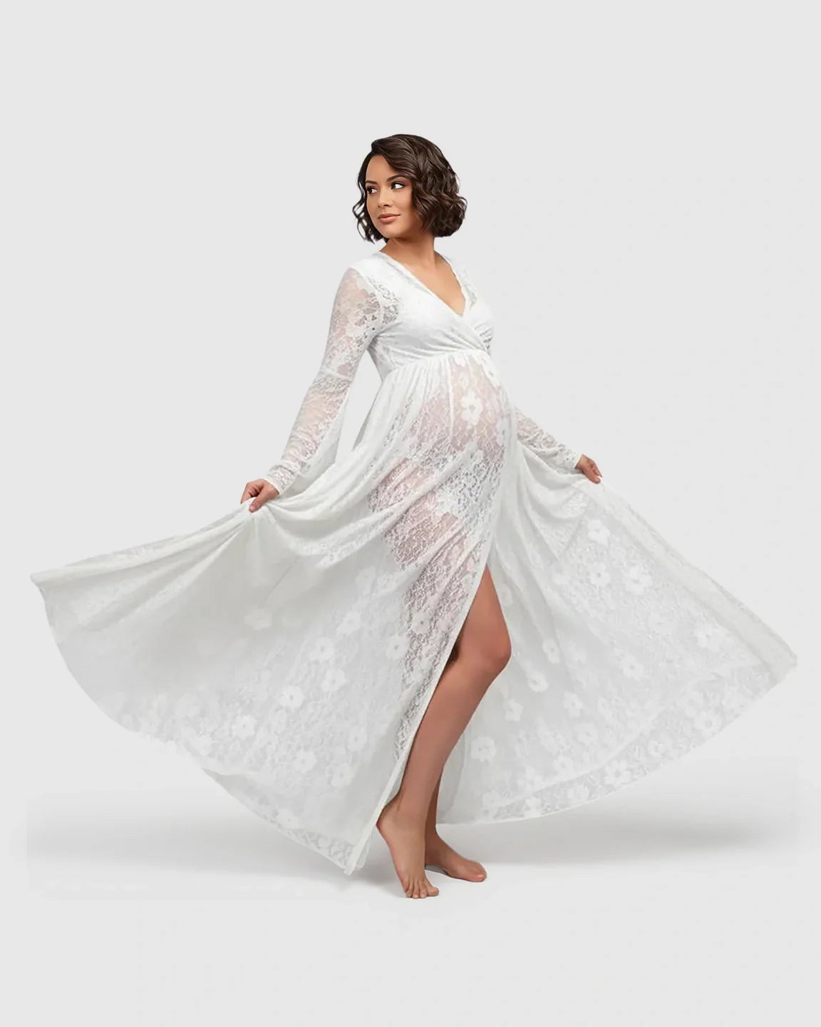 Bump Society – The Comfort Collection: Long Bell Sleeve See Through Maternity Gown