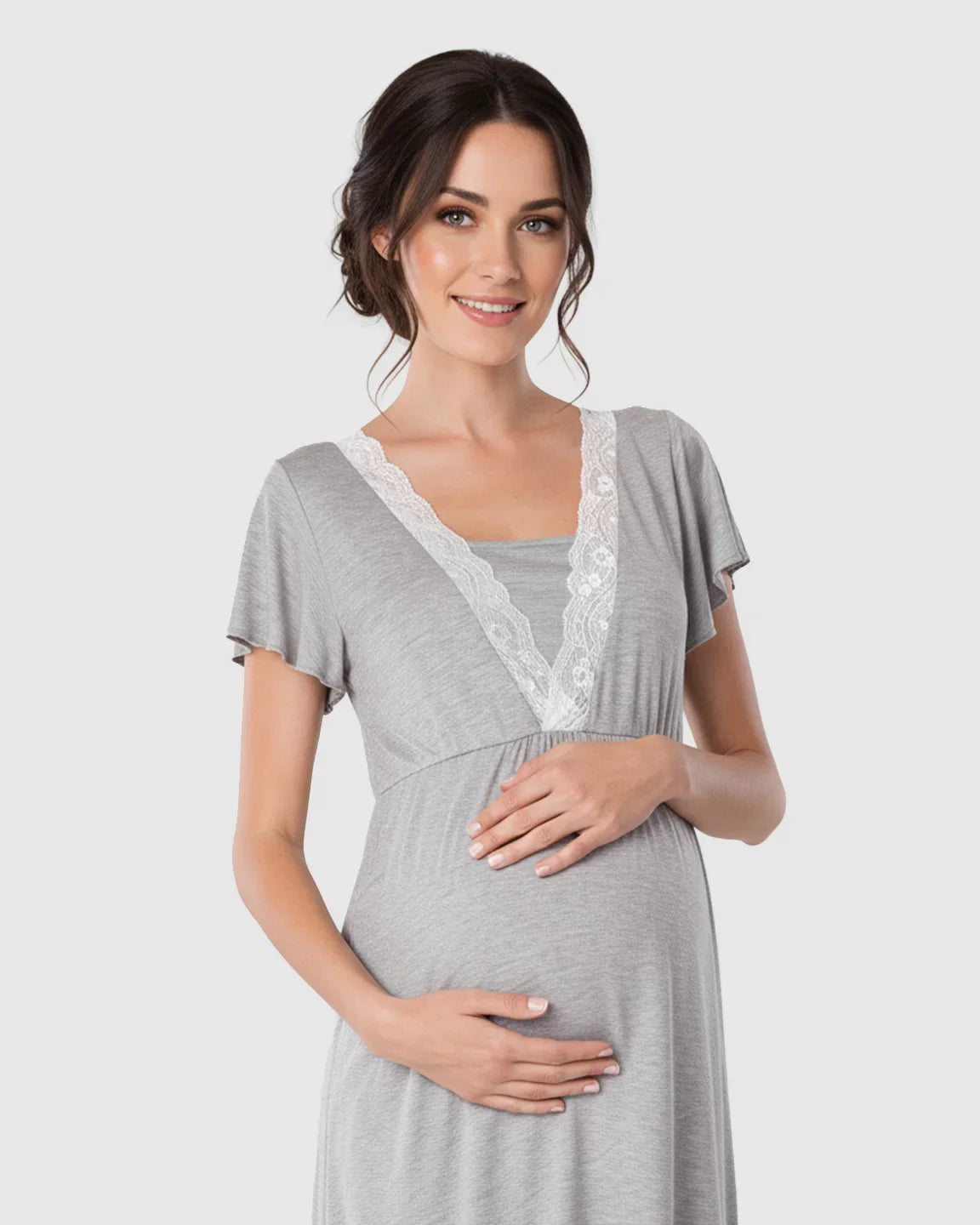 Bump Society – The Nursing Collection: Lace-Trim V-Neck Maternity & Nursing Nightdress