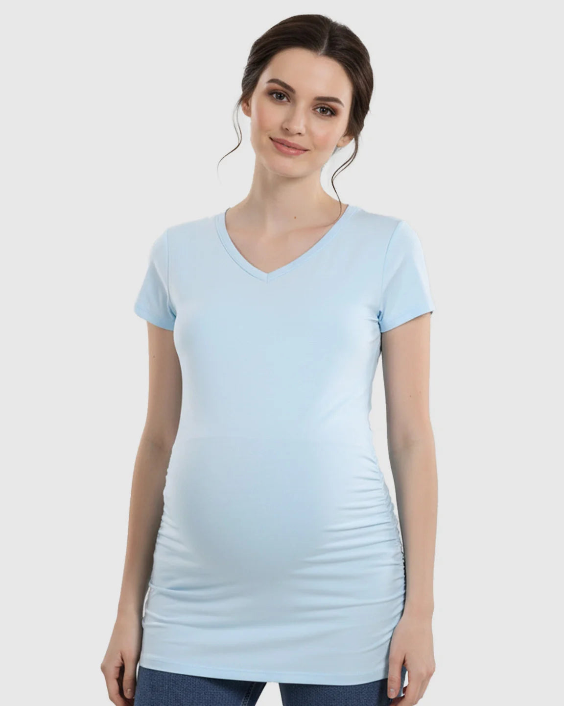Bump Society – The Comfort Collection: Short Sleeve Ruched Slim Fit Maternity Top