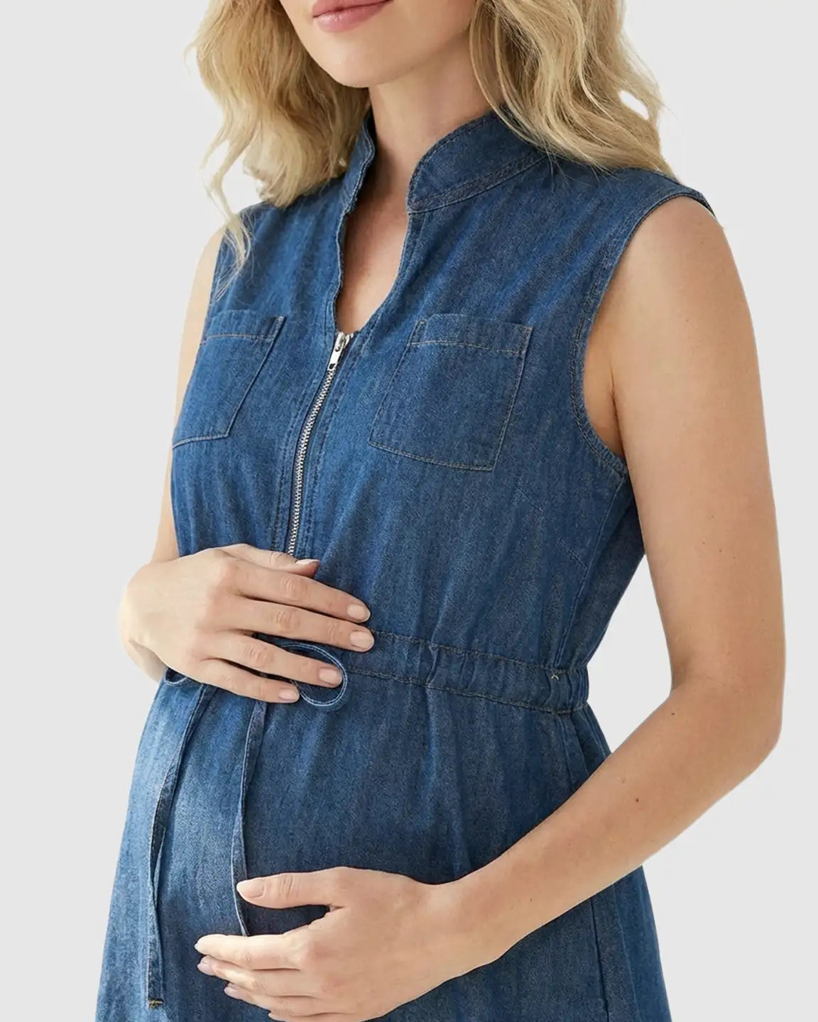 Bump Society – The Nursing Collection: Front-Zip Denim Casual Nursing & Maternity Dress