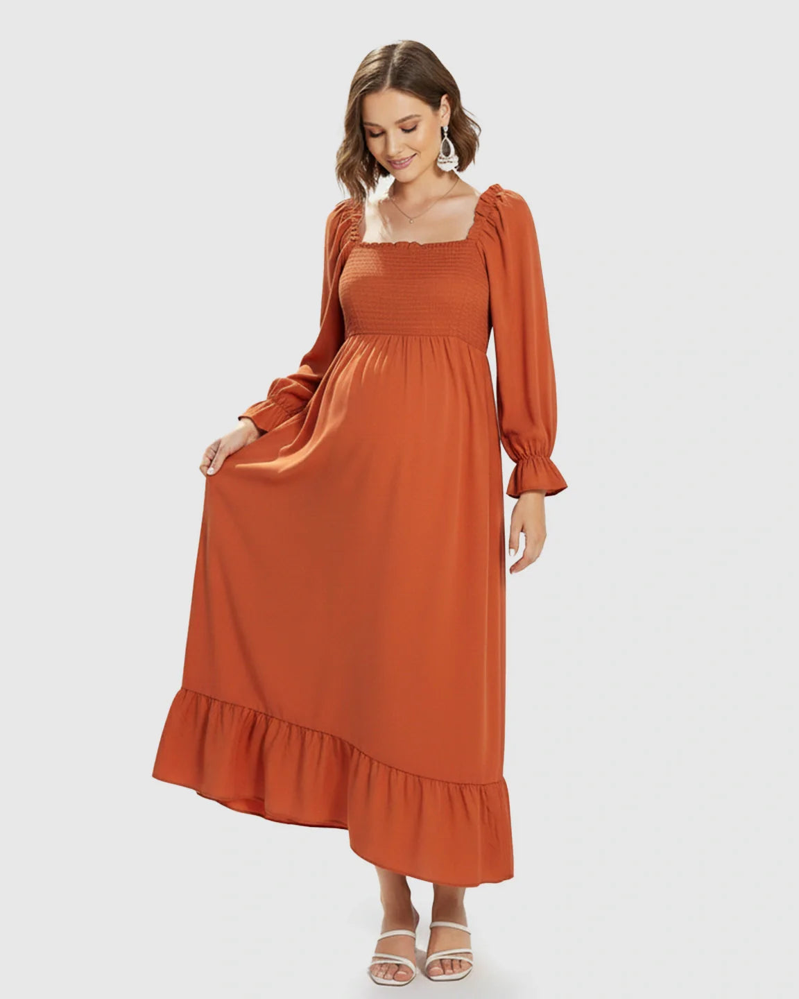Bump Society – The Comfort Collection: Bishop Sleeves Retro Elegant Maternity Maxi Dress