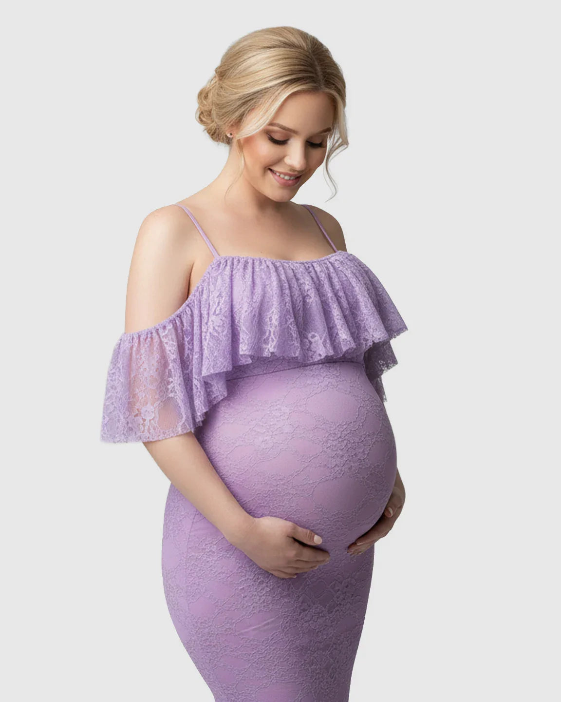 Bump Society – The Comfort Collection: Off-Shoulder Lace Mermaid Maternity Gown