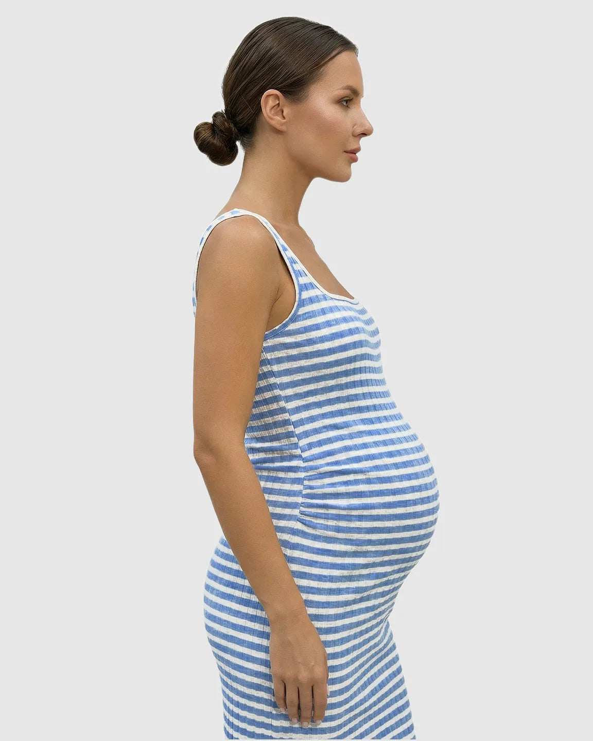 Bump Society – The Comfort Collection: Striped Side Slit Maternity Midi Dress