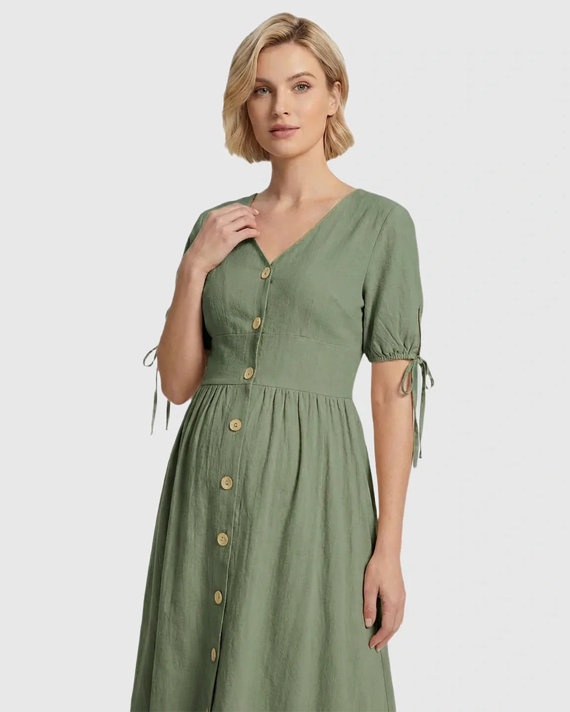 Bump Society – The Comfort Collection: Tie Sleeve A-Line Maternity Midi Dress