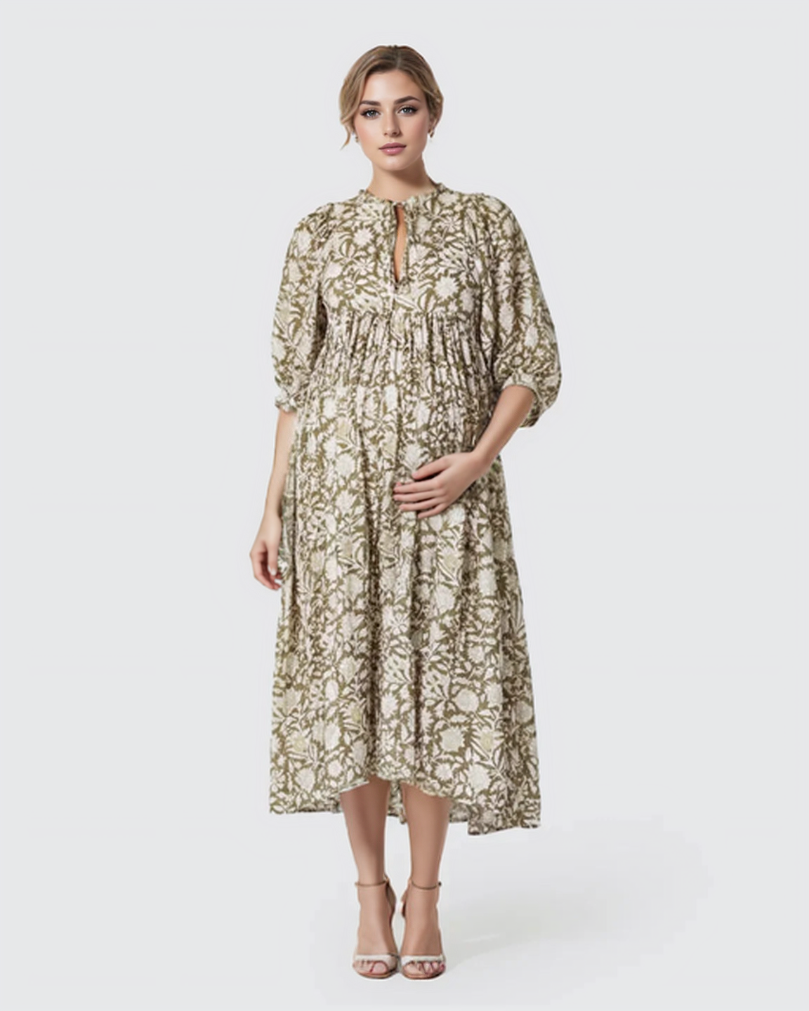 Bump Society – The Comfort Collection: Flowy Cotton Boho Maternity Midi Dress