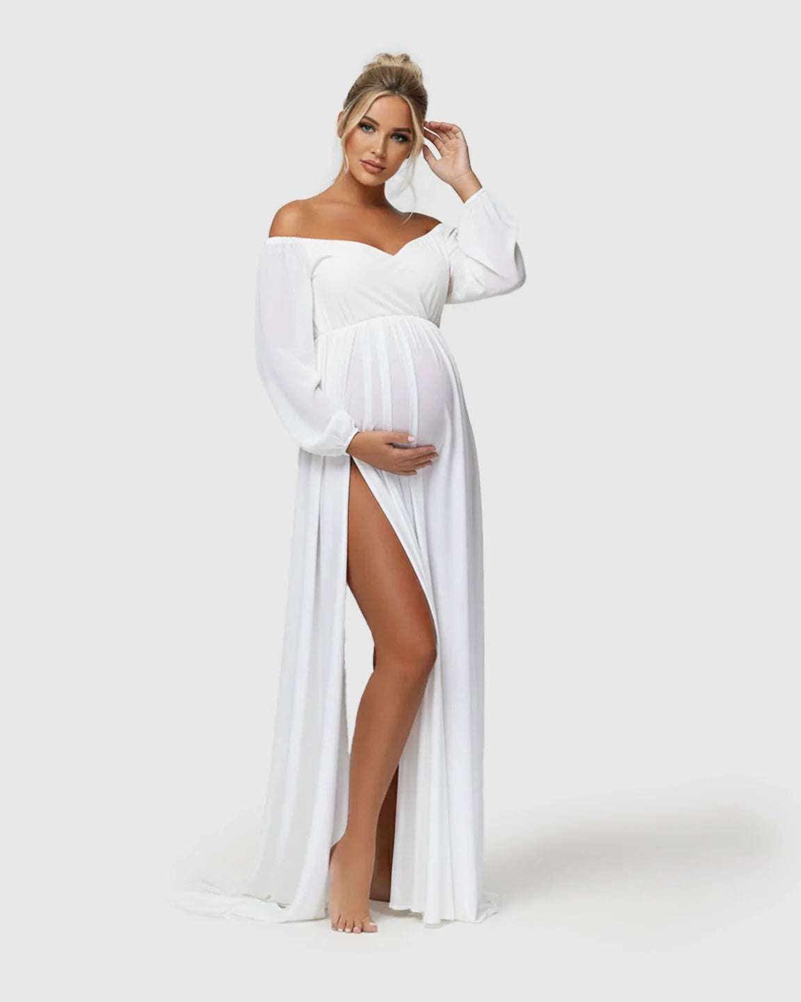 Bump Society – The Comfort Collection: Elastic Neckline Sleeves Elegant-Drape Maternity Gown