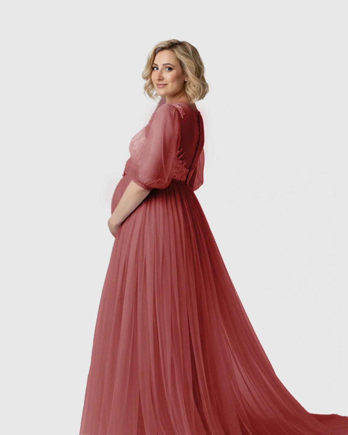 Bump Society – The Comfort Collection: Tulle Lace Swing Trail Maternity Photoshoot Dress