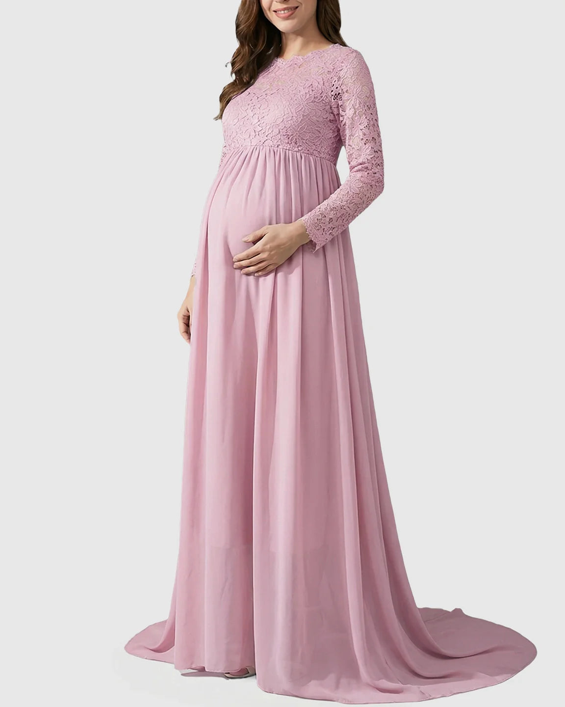 Bump Society – The Comfort Collection: Lace Bodice Trailing Skirt Maternity Photoshoot Gown