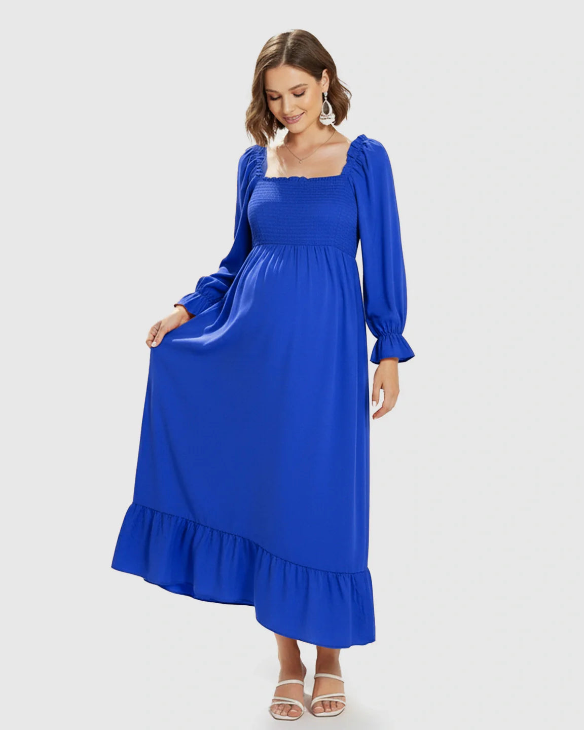 Bump Society – The Comfort Collection: Bishop Sleeves Retro Elegant Maternity Maxi Dress