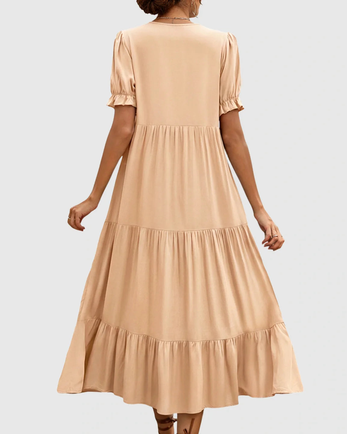 Bump Society – The Comfort Collection: Stand Up Collar Tiered Skirt Maternity Midi Dress