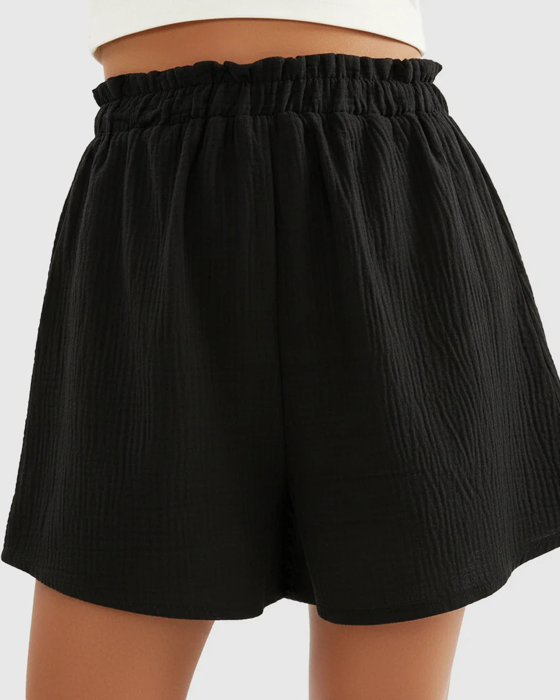 Bump Society – The Comfort Collection: High-Waist Pocketed Maternity Paperbag Shorts