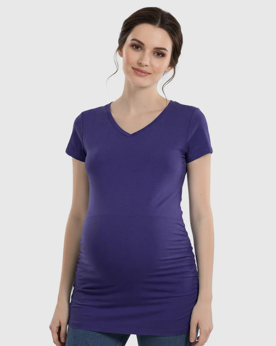 Bump Society – The Comfort Collection: Short Sleeve Ruched Slim Fit Maternity Top