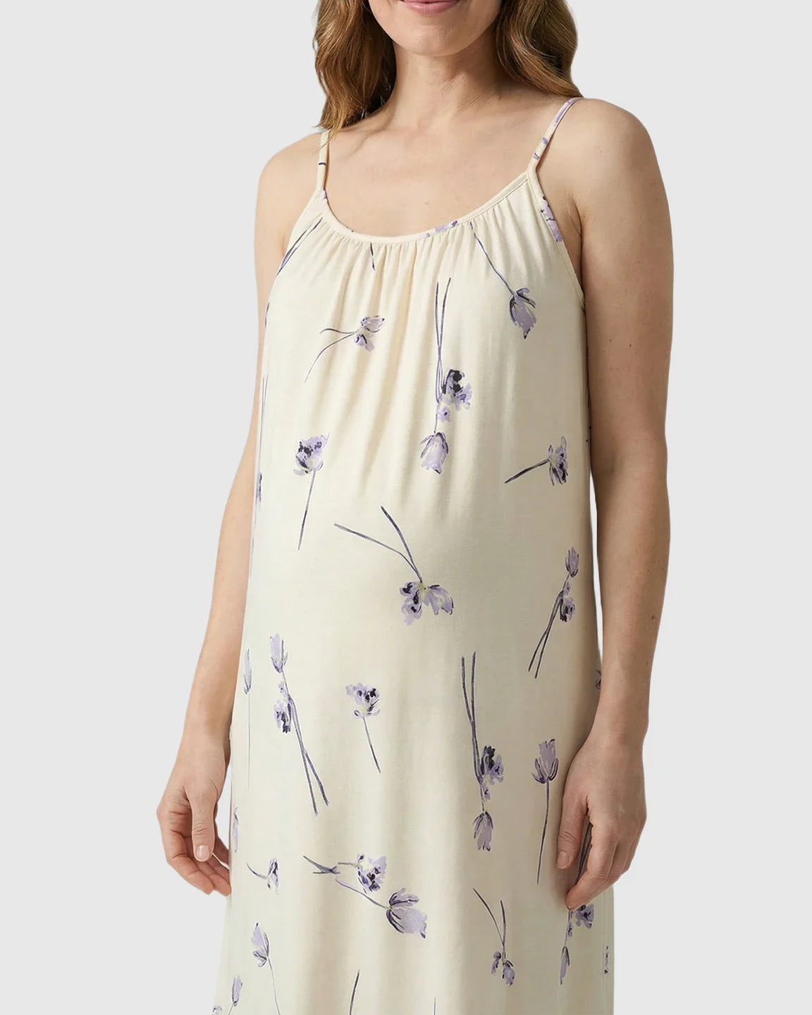 Bump Society – The Comfort Collection: Lavender Floral Built-In Bra Maternity Cami Nightdress