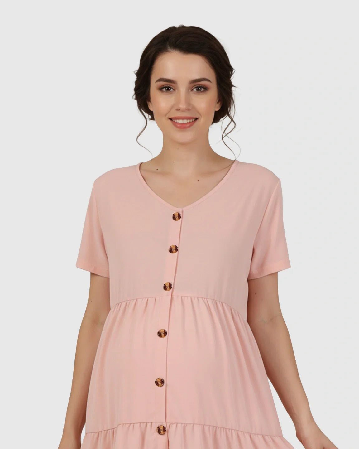 Bump Society – The Comfort Collection: Button Up Tiered Maternity Mini Dress
