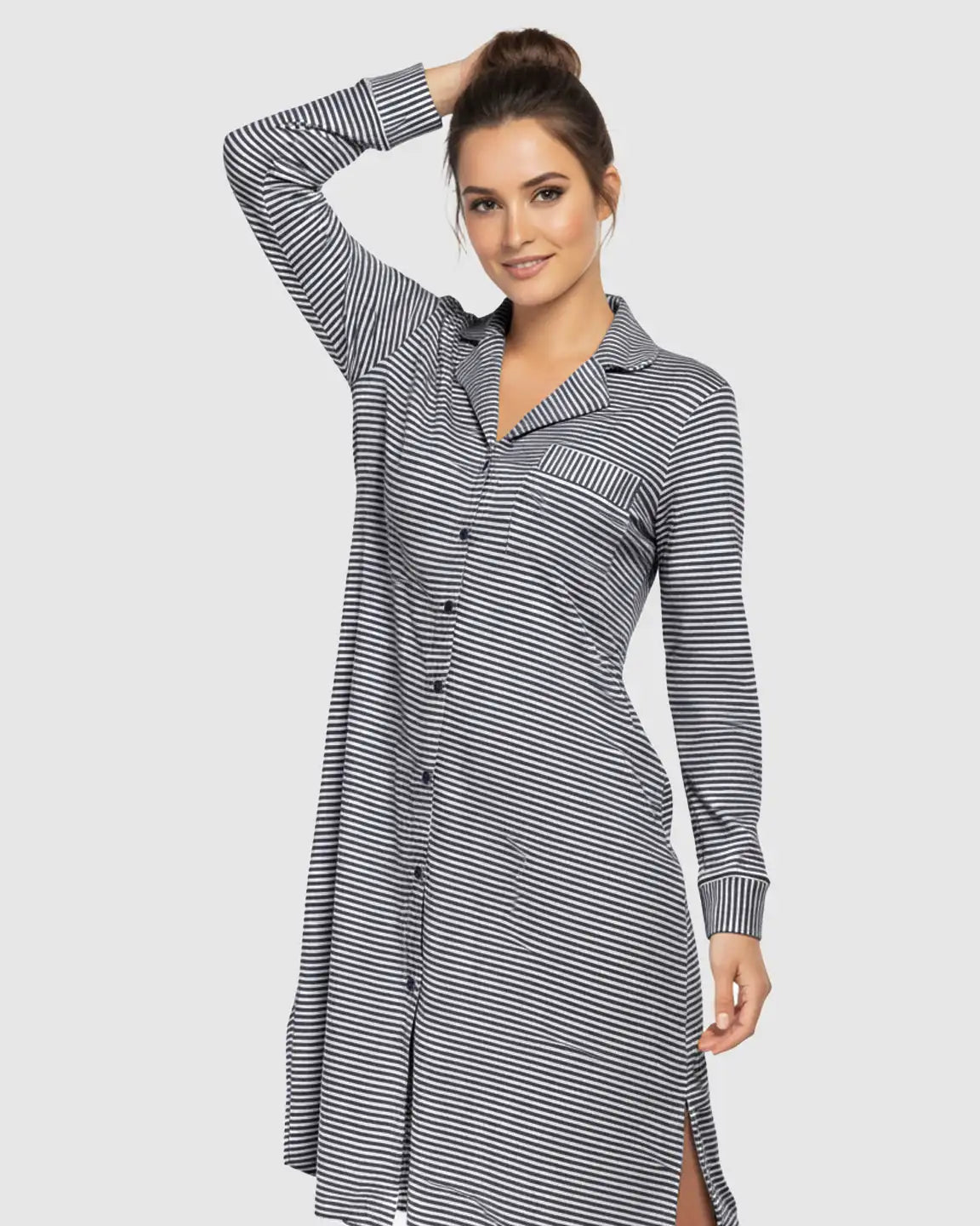 The Sleep Collection  Striped Button Front Shirt Style Maternity Sleepwear