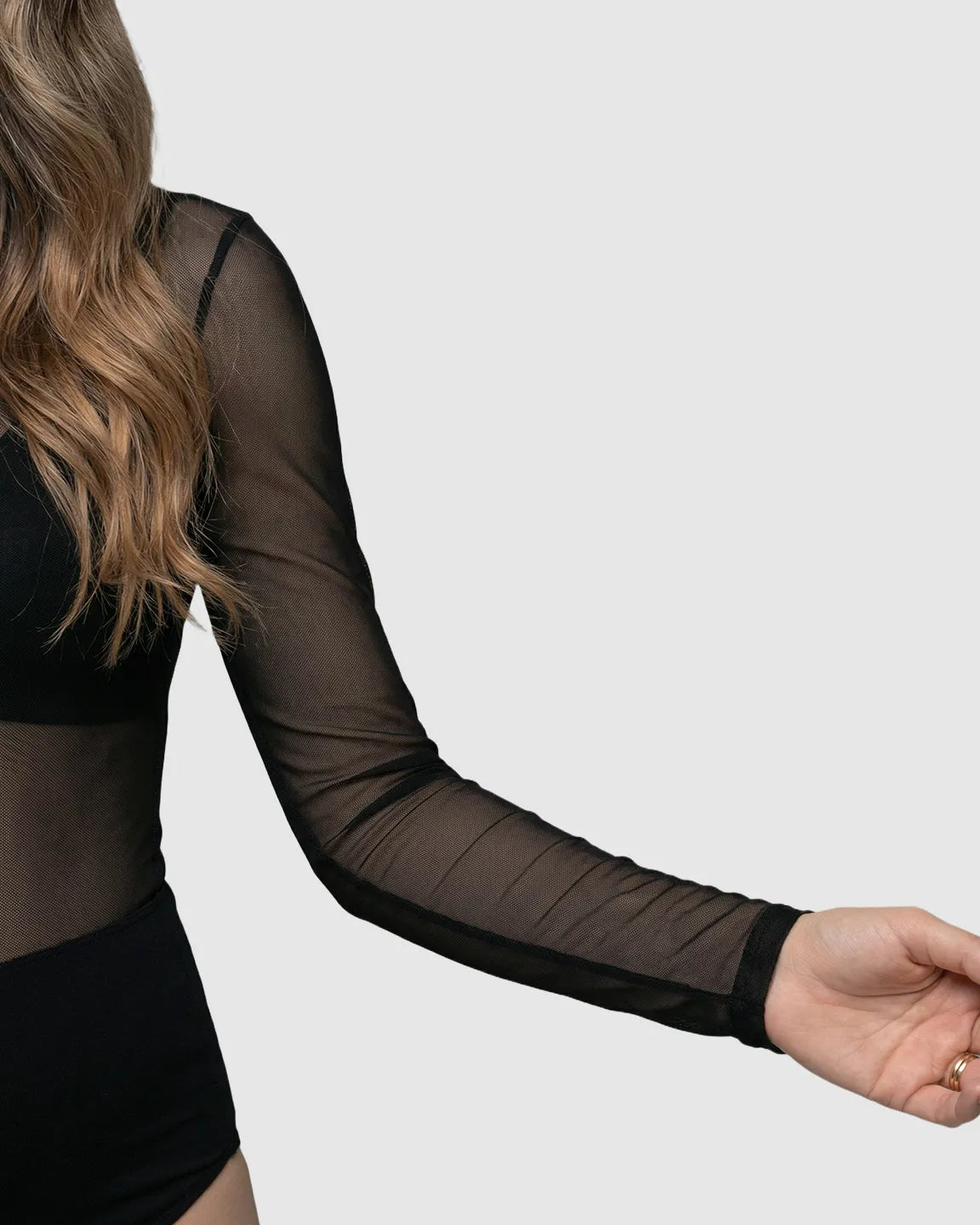 Bump Society – The Comfort Collection: Long-Sleeve Sheer Mesh Bodycon Maternity Photoshoot Bodysuit