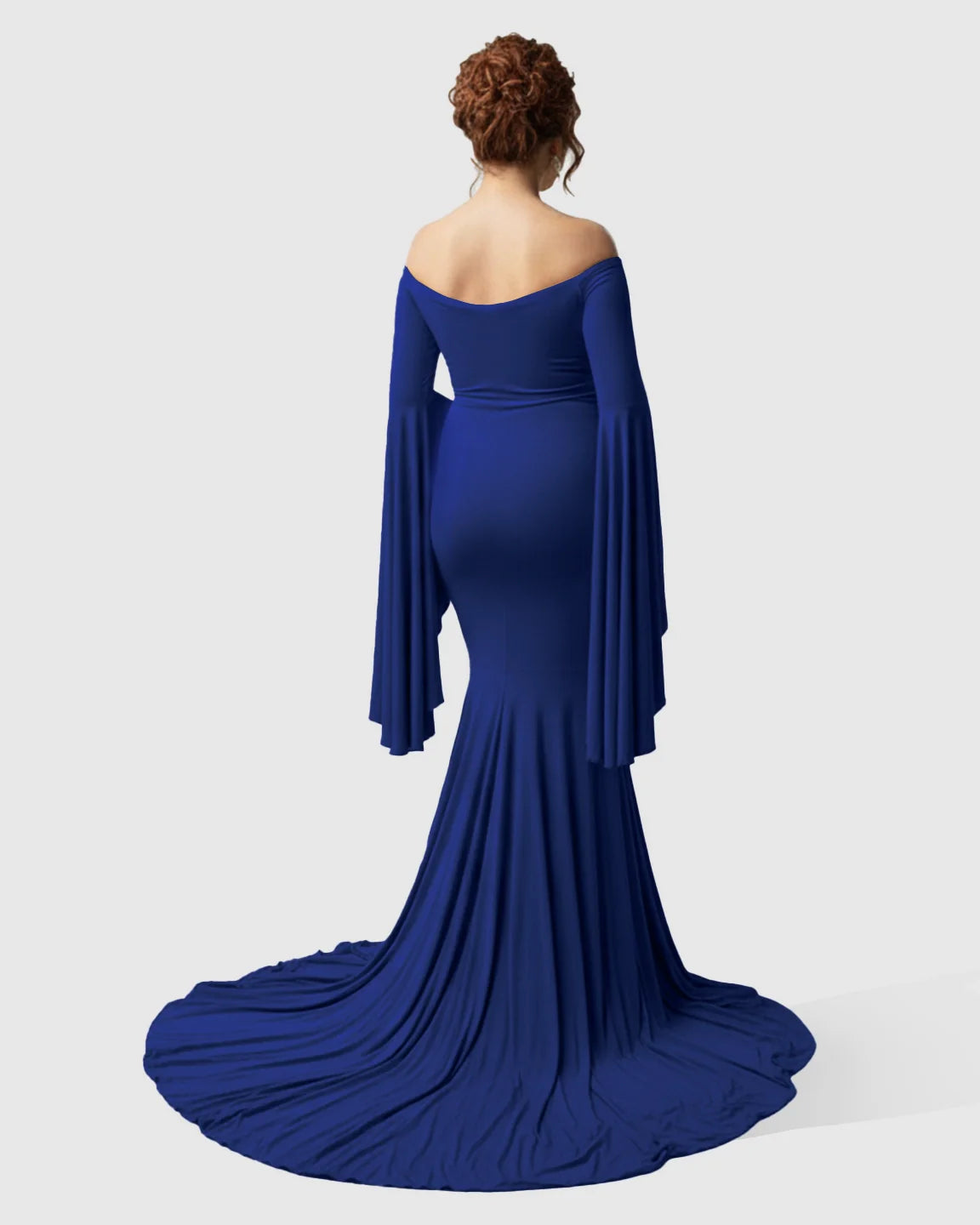 Bump Society – The Comfort Collection: Flared Sleeve Fishtail Train Maternity Photoshoot Dress