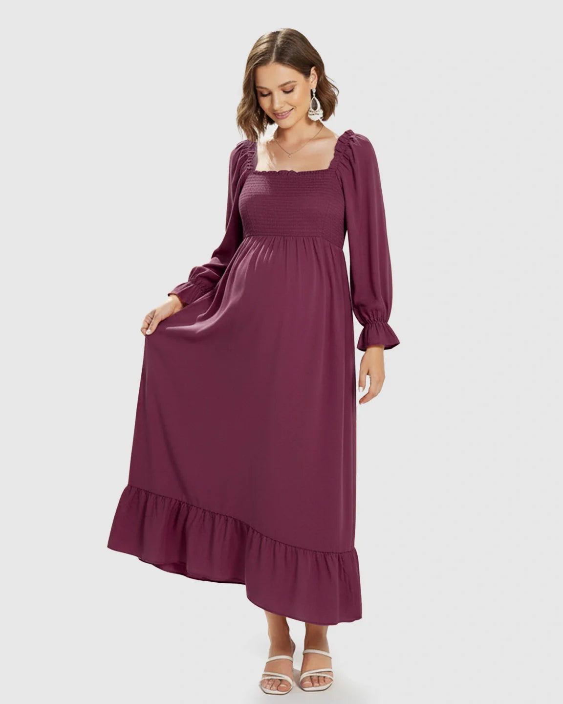 Bump Society – The Comfort Collection: Bishop Sleeves Retro Elegant Maternity Maxi Dress