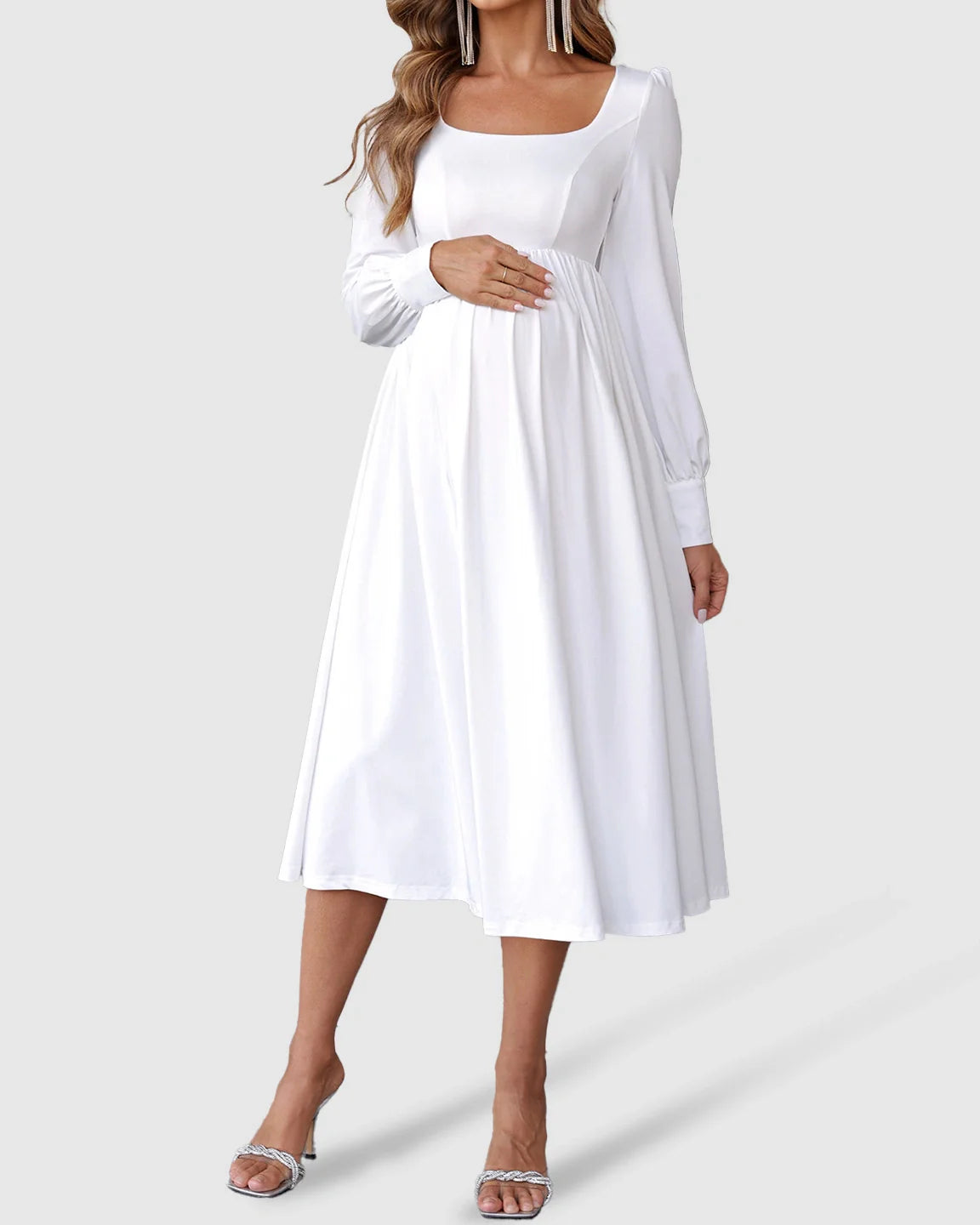 The Comfort Collection: Square Neckline Empire Waist Maternity Midi Dress