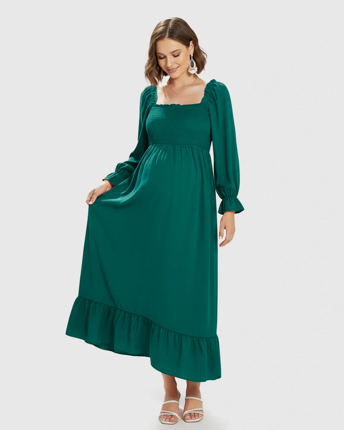 Bump Society – The Comfort Collection: Bishop Sleeves Retro Elegant Maternity Maxi Dress