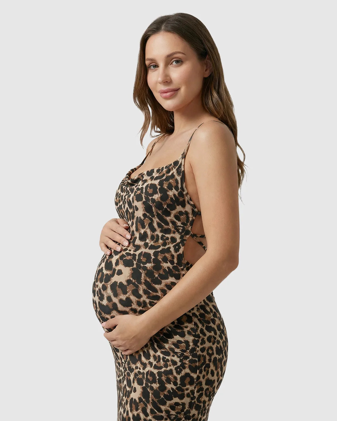 Bump Society – The Comfort Collection: Butt-Lifting Leopard Bodycon Maternity Maxi Dress