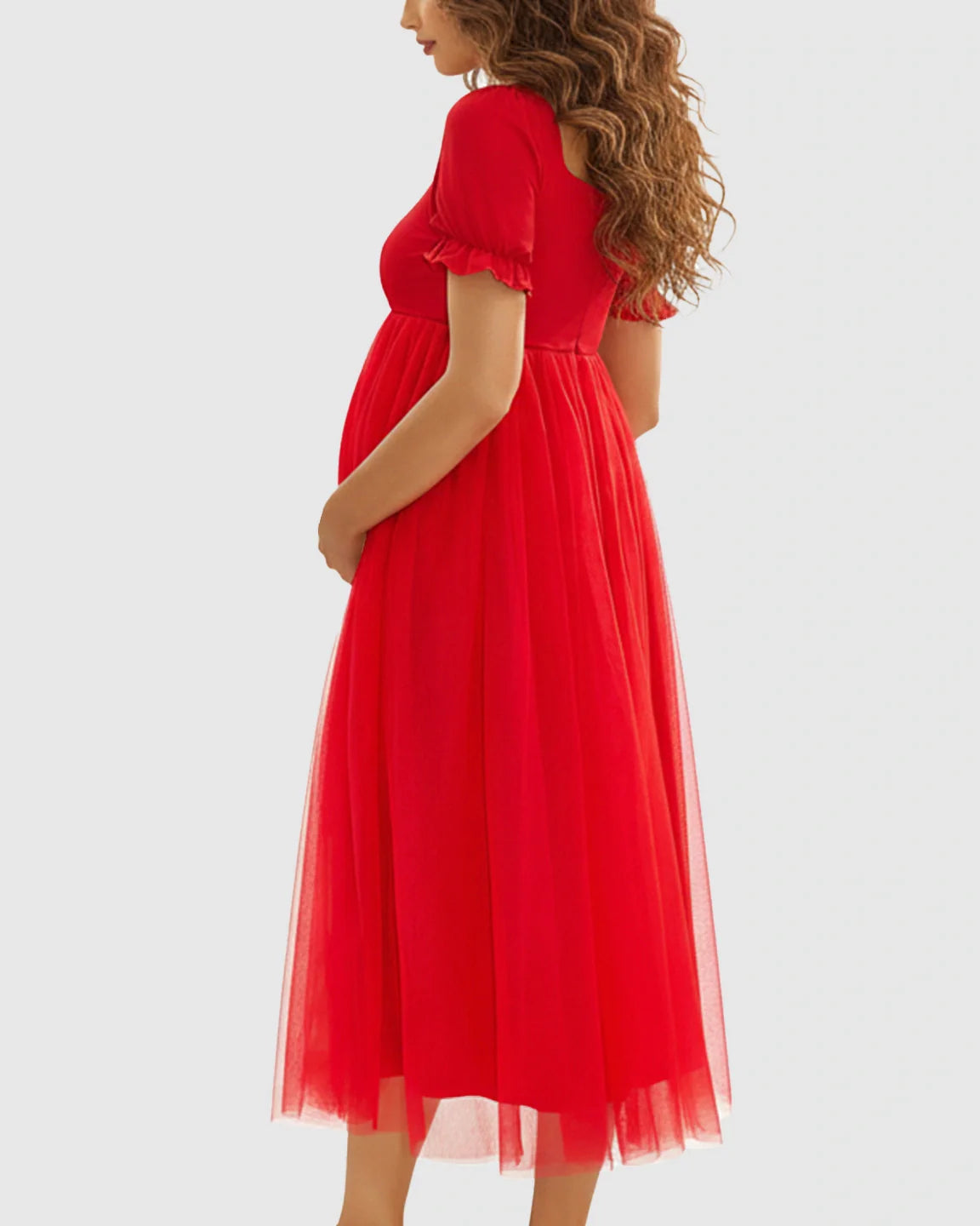 Bump Society – The Comfort Collection: Layered Mesh Romantic Maternity Midi Dress
