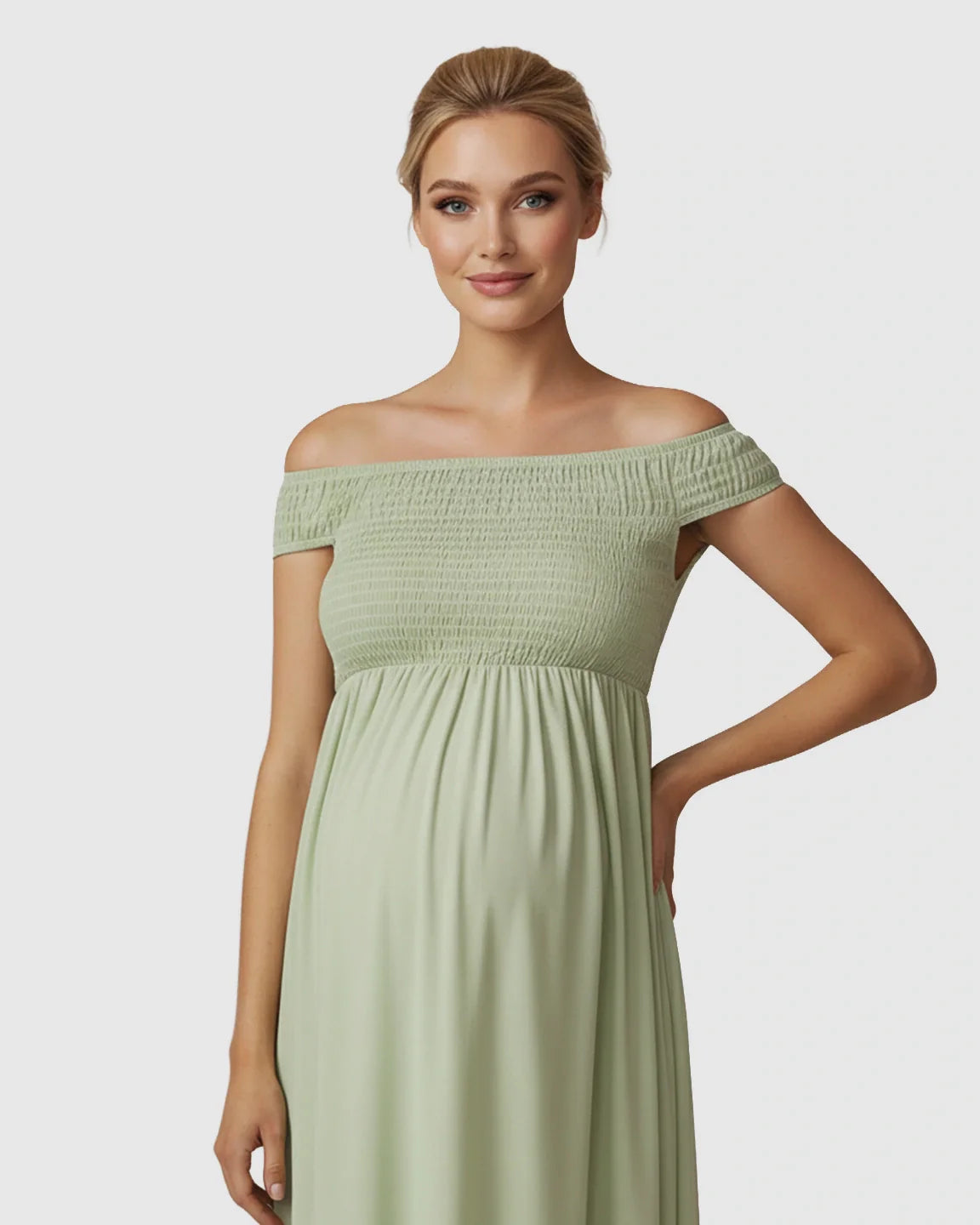 Bump Society – The Comfort Collection: Off-Shoulder Flowy A-line Maternity Maxi Dress