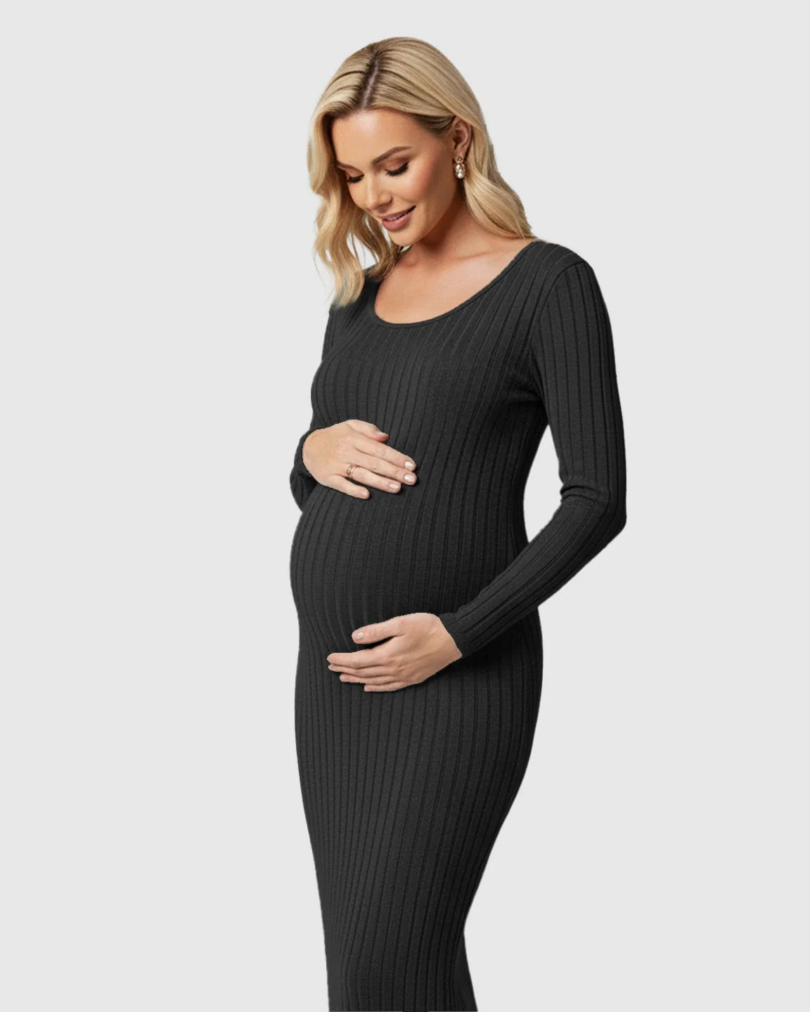 Bump Society – The Comfort Collection: Ribbed Knit Casual Maternity Midi Dress
