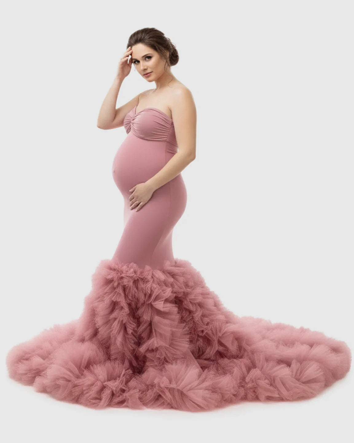 Bump Society – The Comfort Collection: Tulle Train Mermaid Silhouette Maternity Gown